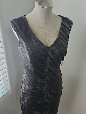 Charcoal Shimmer Sleeveless Dress with Layered Ruffle Detail